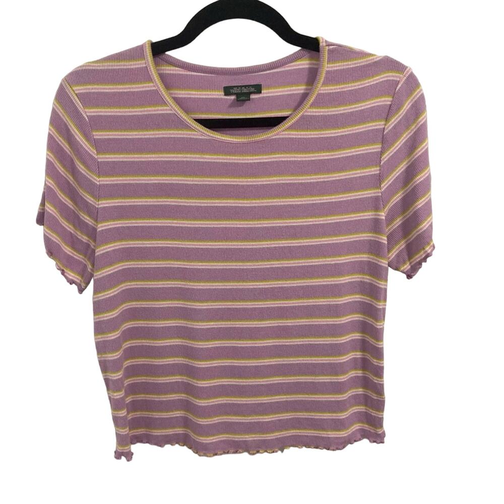 Wild Fable retro twee striped y2k soft ribbed ruffle lettuce hem tee size XXL